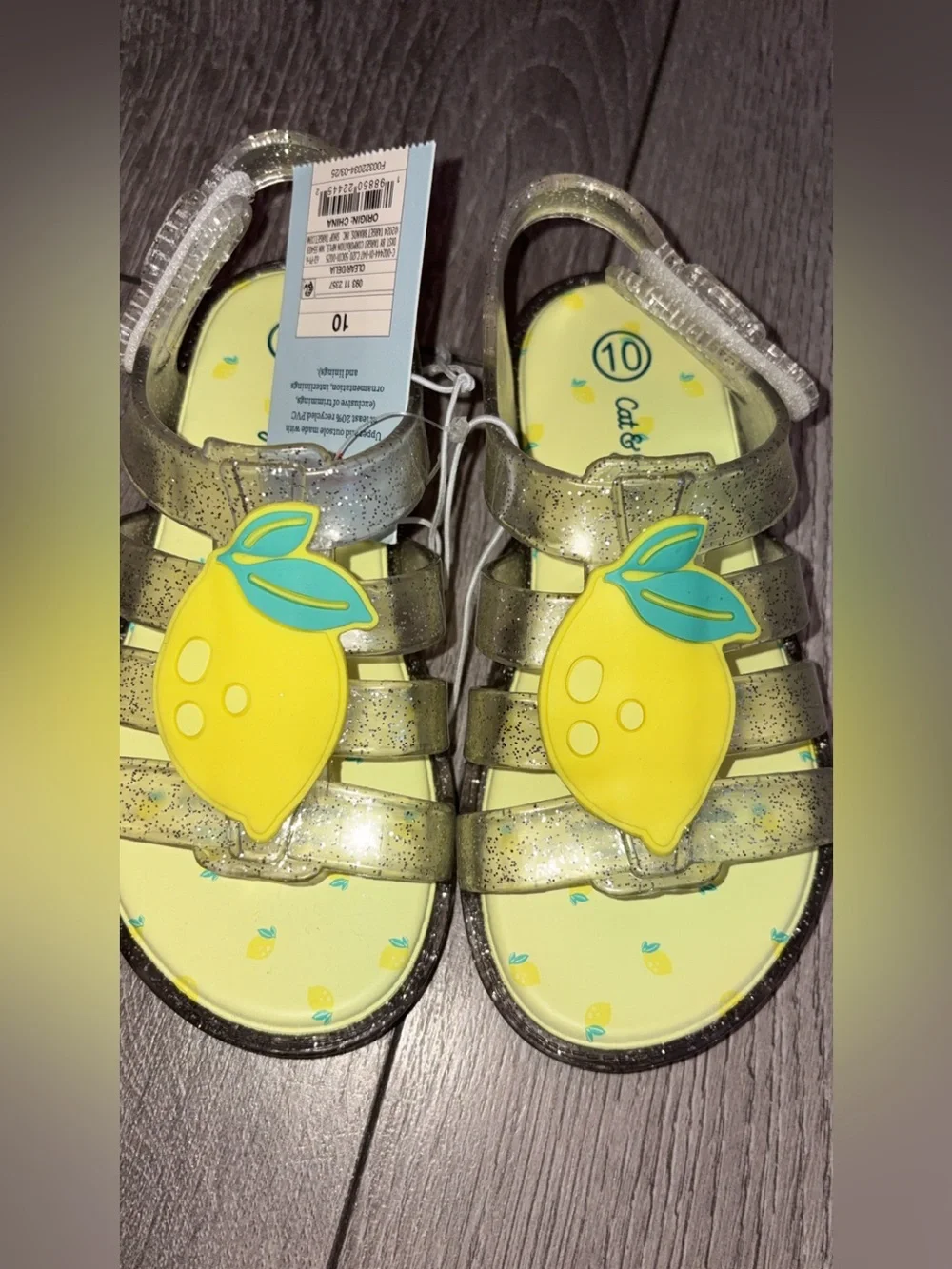 Cat & Jack Toddler Girls Size 10 Jelly Sandals Lemon Glitter New W Tags!
